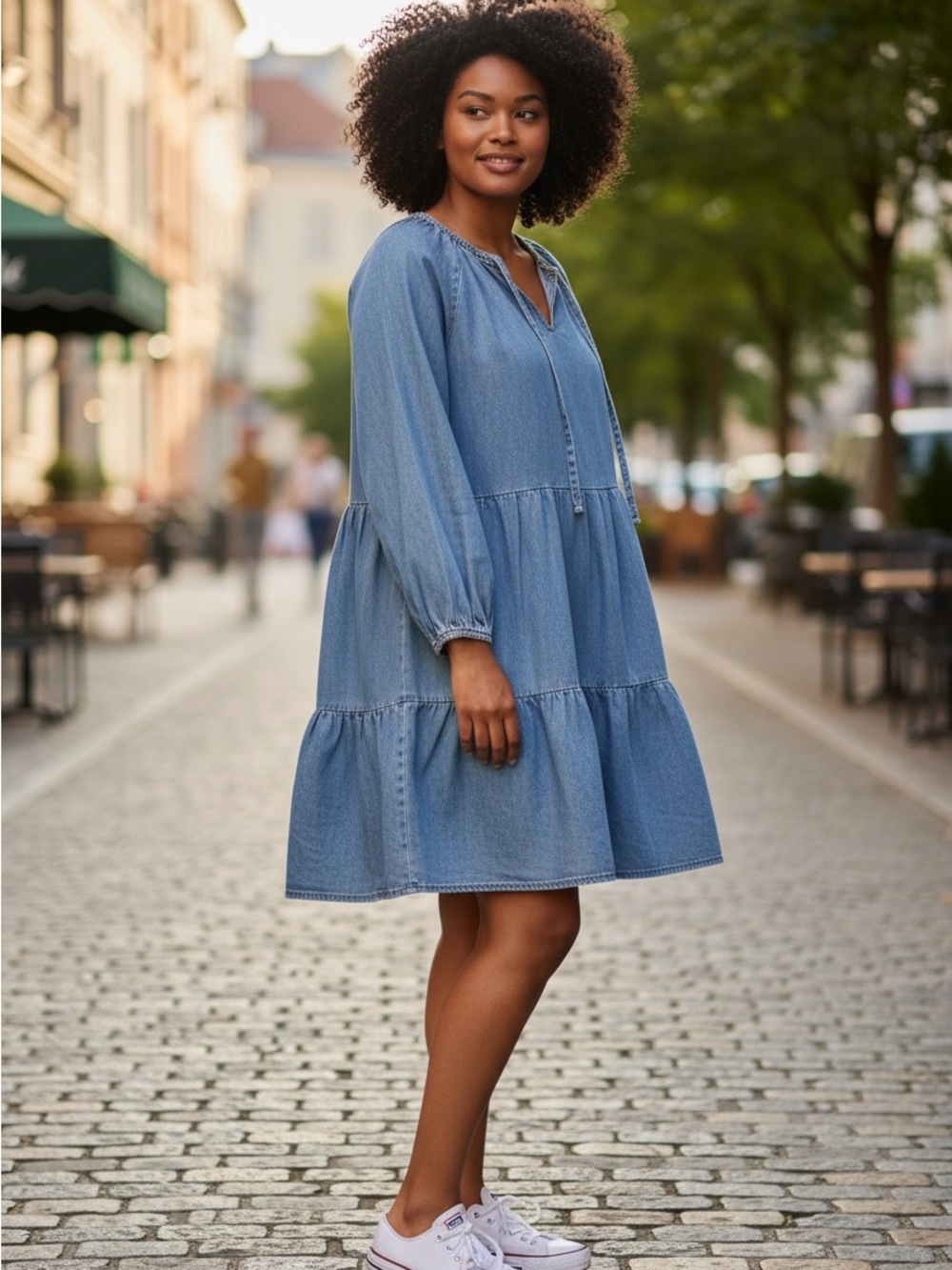 H&M Blue Denim Tiered Dress